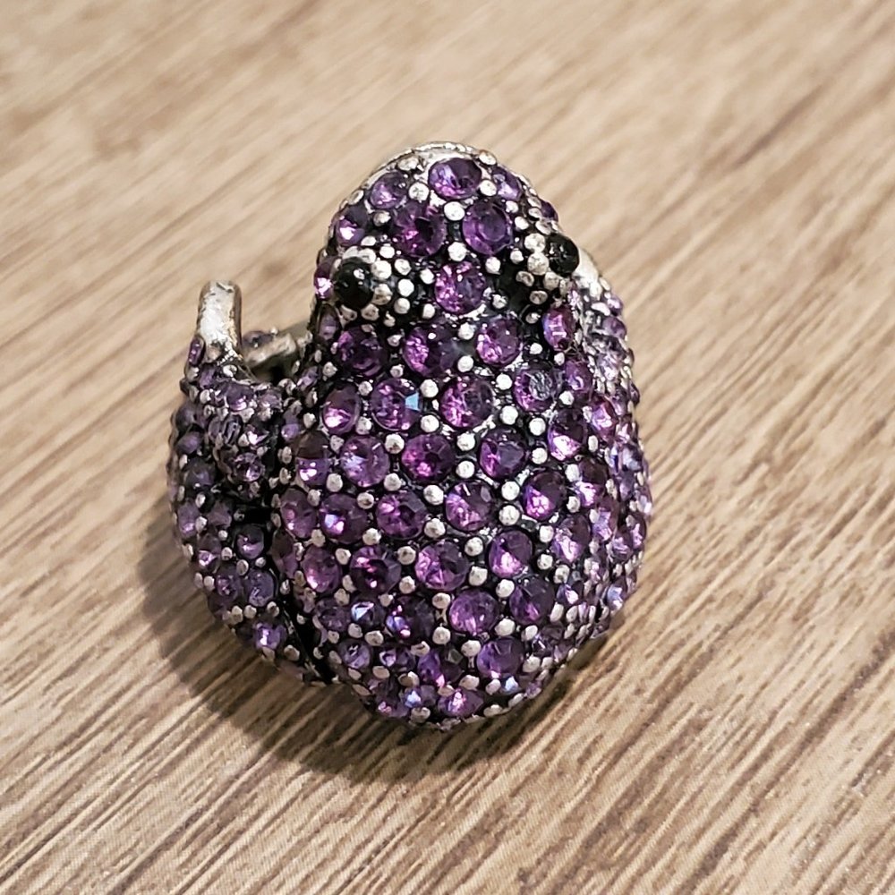 Large purple rhinestone frog ring